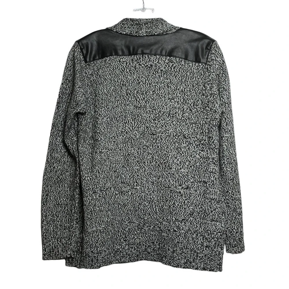 New York Company Women Sweater Cardigan‎ Black White Faux Leather Trim Medium